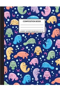 Cute Composition Notebook College Ruled. For Manatee Lovers, Colorful Pattern
