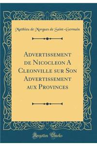 Advertissement de Nicocleon A Cleonville sur Son Advertissement aux Provinces (Classic Reprint)