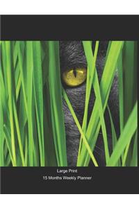 Large Print - 2020 - 15 Months Weekly Planner - I Love Cats - Peekaboo Gray Kitty
