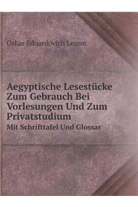 Aegyptische Lesestücke Zum Gebrauch Bei Vorlesungen Und Zum Privatstudium Mit Schrifttafel Und Glossar