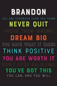 Brandon You Are Stronger Than You Think Never Quit Prove Them Wrong Dream Big You Have What It Takes Think Positive You Are Worth It Dont Stop Believing You've Got This You Can And You Will