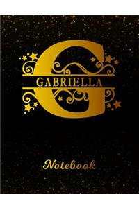 Gabriella Notebook: Letter G Personalized First Name Personal Writing Notepad Journal Black Gold Glittery Pattern Effect Cover College Ruled Lined Paper for Journalists