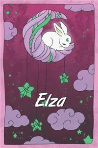 Elza: personalized notebook sleeping bunny on the moon with stars softcover 120 pages blank useful as notebook, dream diary, scrapbook, journal or gift id