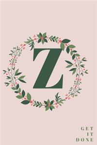 Monogram Initial Letter Z Notebook with Rose Pink Floral Journal for Women, Girls Birthday Gift and School