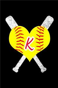 K Monogram Initial Softball Journal
