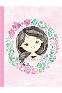 Pink Watercolor Mermaid Wreath Composition Notebook, Dot Grid