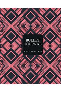 90 Days Blank Bullet Journal, Dated Notebook 8x10 150 P, Ethnic Red Pink Black Pattern