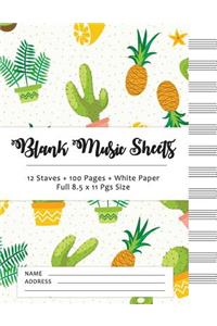 Blank Music Sheets: Cute Cactus - 12 Staves, 100 Pages, Full Paper Size (8.5*11)