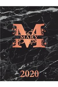 Mary: 2020. Personalized Name Weekly Planner 2020. Monogram Letter M Notebook Planner. Black Marble & Rose Gold Cover. Datebook Calendar Schedule