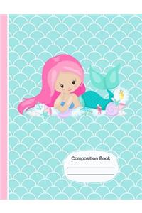 Cute Pink Hair Mermaid Girl and Friends Composition Notebook Sketchbook Paper
