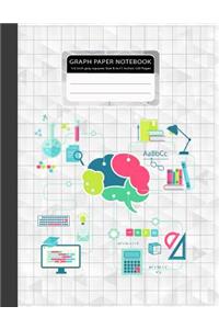 Graph Paper Notebook 1/2 Inch Gray Squares Size 8.5x11 Inches 120 Pages