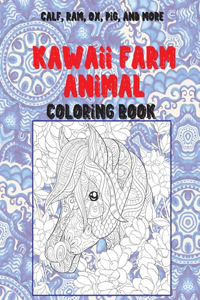 Kawaii Farm Animal - Coloring Book - Calf, Ram, Ox, Pig, and more
