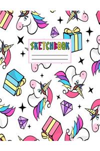 Sketchbook: Cute Unicorn Kawaii Sketch Book for Girls, Kids, Teens, Women (Perfect for Sketching, Drawing, Doodling, Journal, Note Pad, Birthday Party Favors)