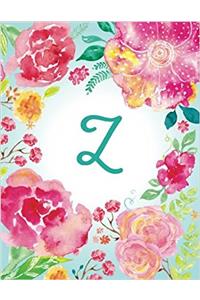 Z - Pink Teal Watercolor Floral Initial Journal (Personal Journal)
