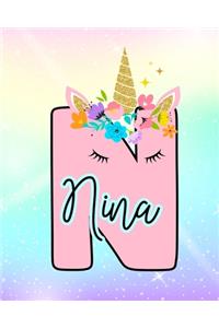 Nina: Girls Unicorn Journal to Write In - Personalized Journal