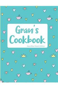 Gran's Cookbook Aqua Blue Hearts Edition
