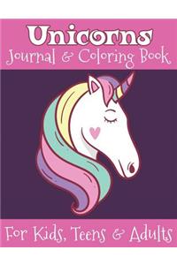 Unicorns Journal and Coloring Book for Kids, Teens and Adults