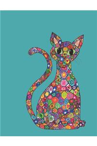 Cute Colorful Millefiori Mosaic Kitty Cat Journal in Teal Green