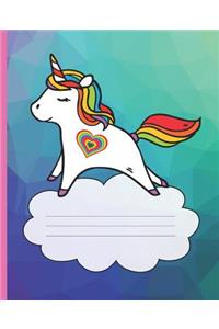 Girl's Rainbow Heart Cute Unicorn Lovers Blank Composition Notebook