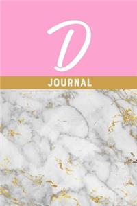 D Journal: Monogram Initial Letter D Notebook for Women Marble Gold Pink Design