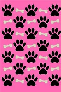 Dog Paw Prints and Bones on Pink Notebook