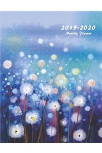 2019-2020 Monthly Planner: Large Two Year Planner with Flower Coloring Pages (White Flowers Field)