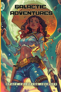 Galactic Adventure Space Coloring Journey: space cow-girls and celestial landscapes