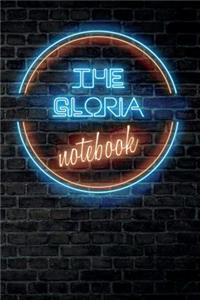 The GLORIA Notebook: Vintage Blank Ruled Personalized & Custom Neon Sign Name Dotted Notebook Journal for Girls & Women. Wall Background. Funny Desk Accessories. Retro B