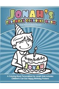 Jonah's Birthday Coloring Book Kids Personalized Books