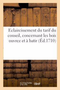 Eclaircissement du tarif du conseil, concernant les bois ouvrez et à batir
