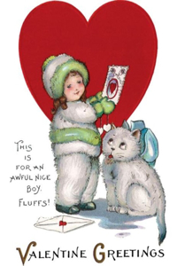 Girl in Snowsuit and Kitty Valentine's Day Card