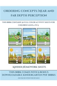 Kinder Homework Sheets (Ordering concepts near and far depth perception)