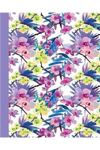 Journal: Watercolor Flowers (Purple and Yellow/Purple) 8x10 - Lined Journal - Writing Journal with Blank Lined Pages