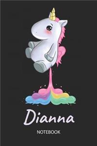 Dianna - Notebook: Blank Ruled Personalized & Customized Name Rainbow Farting Unicorn School Notebook Journal for Girls & Women. Funny Unicorn Desk Accessories for Kin