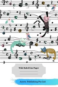 Music Animal Theme Wide Ruled Line Paper