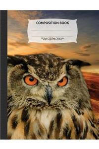 Wise Owl Sunset Composition Notebook, Wide Ruled