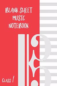 Blank Sheet Music Composition Manuscript Staff Paper Art Music CLASS 1 Notebook Red Orange Cover