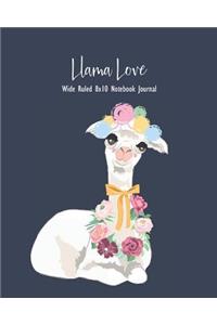 Llama Love Wide Ruled 8x10 Notebook Journal