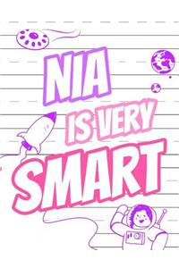 Nia Is Very Smart: Primary Writing Tablet for Kids Learning to Write, Personalized Book with Child's Name for Girls, 65 Sheets of Practice Paper, 1 Ruling, Preschool, Kindergarten, 1st Grade, 8 1/2 X 11