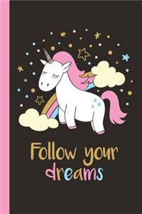 Follow Your Dreams Unicorn Pretty Dot Grid Notebook with 100 Pages and Soft Matte Cover