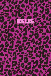 Kelis: Personalized Pink Leopard Print Notebook (Animal Skin Pattern). College Ruled (Lined) Journal for Notes, Diary, Journaling. Wild Cat Theme Design wi