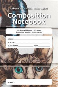 Urban Cat Graffiti Theme Ruled Composition Notebook
