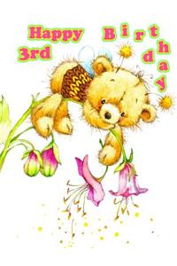 Happy 3rd Birthday: Cute Teddy Bear on Flower Primary Writing Tablet for 3 Year Old Kids Learning to Write, 65 Sheets of Blank Lined Practice Paper with 1 Ruling Designed for Preschoolers