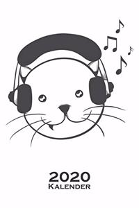 Katze mit Kopfhöher hört Musik Kalender 2020