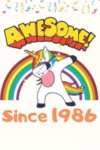 Awesome Since 1986 Notebook Dabbing Unicorn Cute Birthday Gift