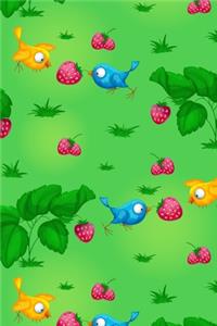 Super Cute Blue and Yellow Birds Sharing Strawberries Notebook