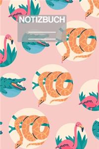 Notizbuch A5 Muster Zeichnung Jungle Dschungel Tiere Schlange Krokodil Flamingo
