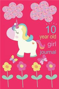 10 Year Old Girl Journal: Cute Pink Unicorn Diary for Little Girls with Blue Rainbow, Flowers and Butterflies