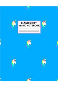 Blank Sheet Music Notebook: Cute Unicorn Matte Cover Design with 110 Pages White Paper Interior for Musician Students and Professionals Playing Piano, Ukelele, Mandolin and Oth