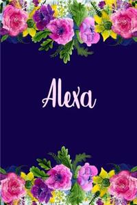 Alexa: Personalized Name Pink Floral Design Matte Soft Cover Notebook Journal to Write In. 120 Blank Lined Pages